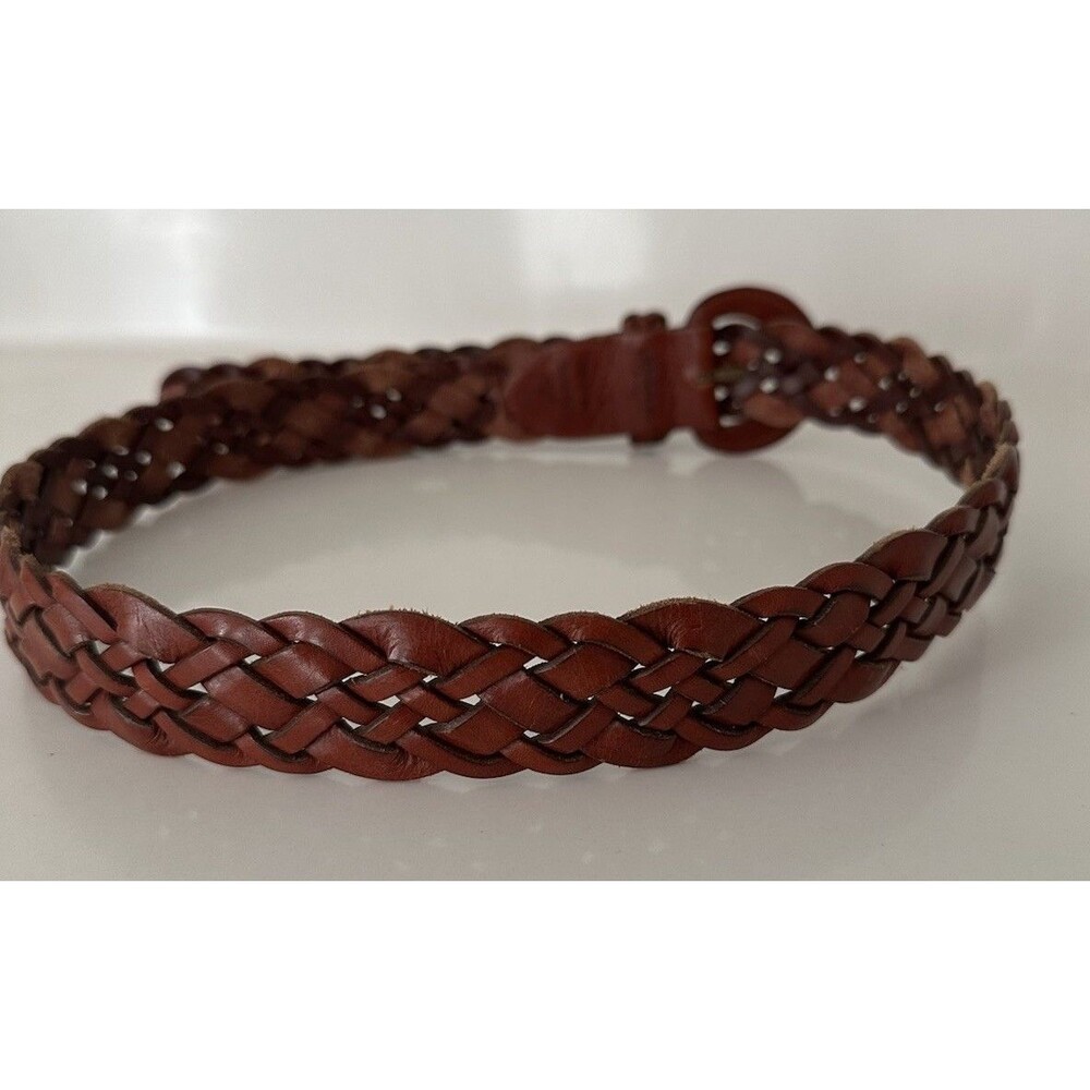 VTG 1980s 90’s Bass&Co? Boho Brown Leather Woven Braided Belt Women’s Large 1.5” - Picture 10 of 10